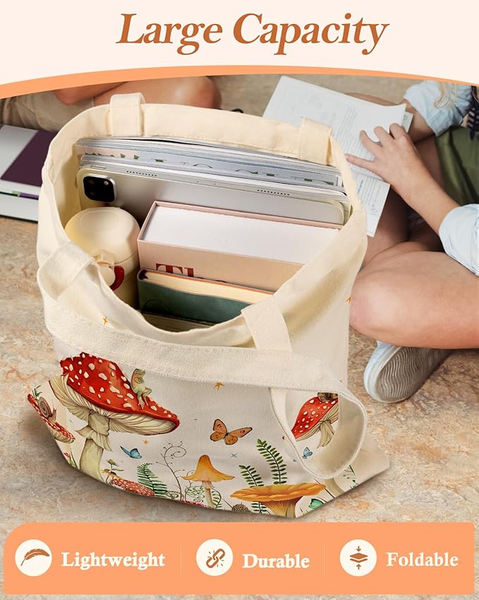 Canvas Tote Bag with Pocket - Aesthetic Cute Canvas Bag for Women Shoulder Totes for Shopping, Work, Gym