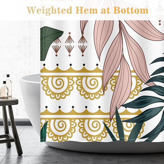 Aimego Boho Abstract Shower Curtains - Mid Century Modern Floral Bohemian Minimalist Flowers Tropical Botanical Bath Shower Curtain Set with 12 Hooks for Adults Bathroom Decor Accessories, 72"x72"