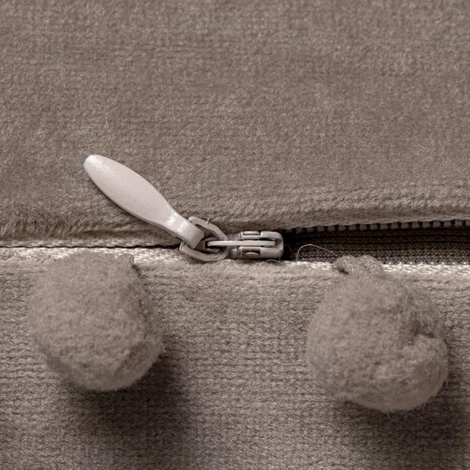DEZENE Decorative Pillow Covers 18x18 Taupe: 2 Pack Cozy Soft Pom-poms Velvet Square Throw Pillow Cases for Farmhouse Home Decor