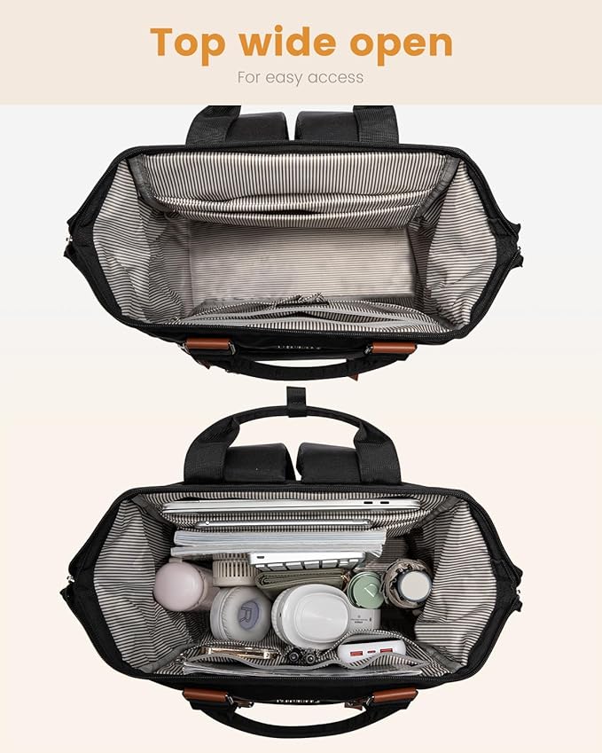 LOVEVOOK Laptop Backpack for Women, School Backpack for Teen Girls, Work Travel Backpack Purse, Commuter Business Computer Bag Teacher Nurse Bags, College Student Bookbag, 15.6 Inch, Black-brown