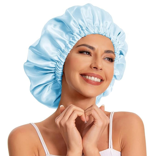 Satin Bonnet Silk Bonnet Hair Bonnet for Sleeping-Slouchy Beanie Hat Satin Sleep Cap for Women's Natural & Curly Hair(Blue)