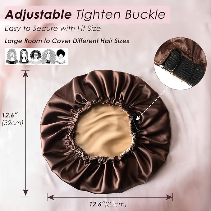 YANIBEST Adjustable Silk Bonnet Double Layer Satin Bonnet Hair Bonnet for Sleeping Bonnets for Women Hats Curly Natural Hair, Brown
