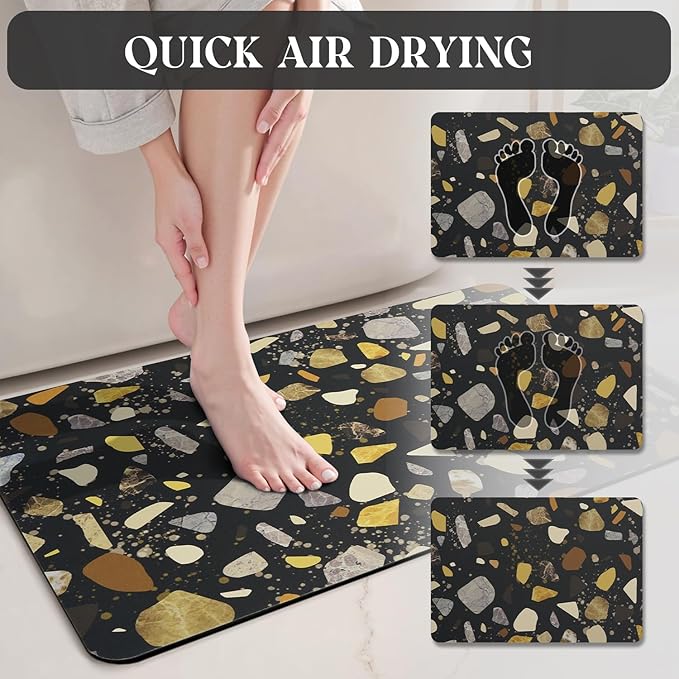 MontVoo -Bath Mat-Non Slip Thin Bathroom Rugs Fit Under Door- Quick Dry Absorbent Faux Suede Surface Grey Bathroom Floor Mats-Shower Rug for in Front of Bathtub Shower Black & Multi Color 17x27.5