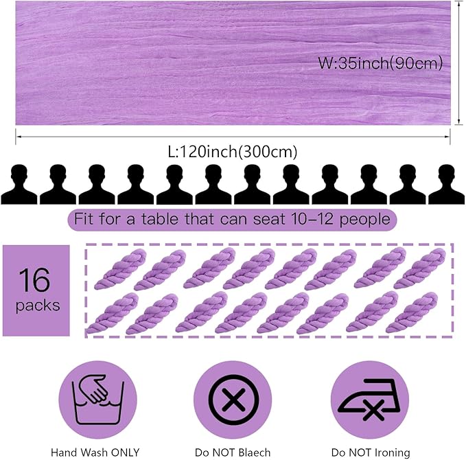 16 Pack Cheesecloth Table Runner, 35x120 Inch Boho Gauze Table Runners, Cheese Cloth Long Table Runner Elegant Table Runners for Party Wedding Bridal Shower Table Decor (Lavender)