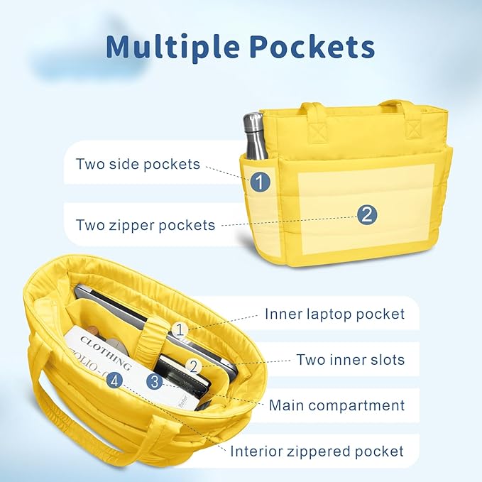 TOPDesign Puffer Tote Bag for Women, Lightweight Puffy Handbag with Compartments, Quilted Shoulder Bag for Work, Travel, Gym