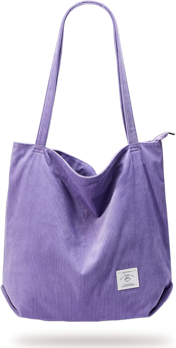 KALIDI Women Corduroy Tote Bag Zipper Casual Tote's Handbag Big Capacity Shoulder Bag with Pockets