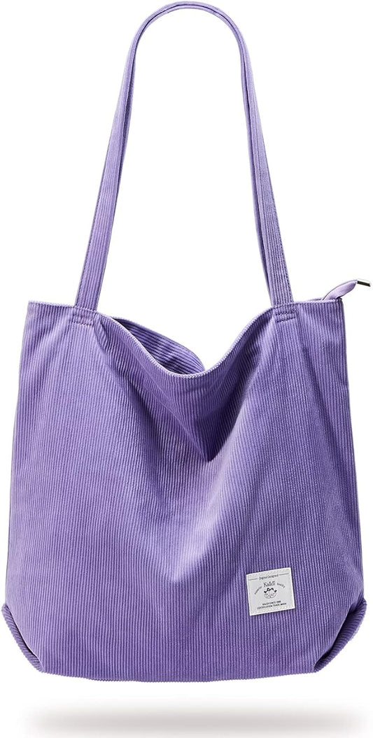KALIDI Women Corduroy Tote Bag Zipper Casual Tote's Handbag Big Capacity Shoulder Bag with Pockets