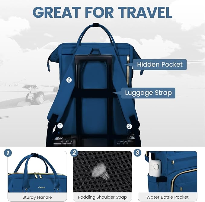 LOVEVOOK Laptop Backpack for Women,17 Inch Professional Womens Travel Backpack Purse Computer Laptop Bag Nurse Teacher Backpack,Waterproof College Work Bags Carry on Back Pack with USB Port,Royal Blue