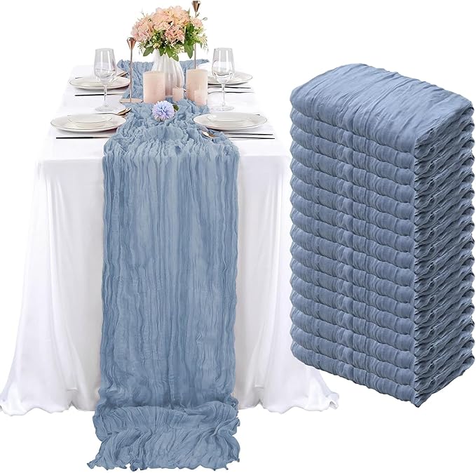 16 Pack Cheesecloth Table Runner, 35x120 Inch Boho Gauze Table Runners, Cheese Cloth Long Table Runner Elegant Table Runners for Party Wedding Bridal Shower Table Decor (Blue)