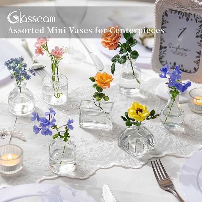 Glasseam Clear Glass Vases for Centerpieces: Mini Flower Vase Set 28Pcs Bud Vases in Bulk - Modern Small Vases for Home Room Wedding Party Dining Table Center Decor