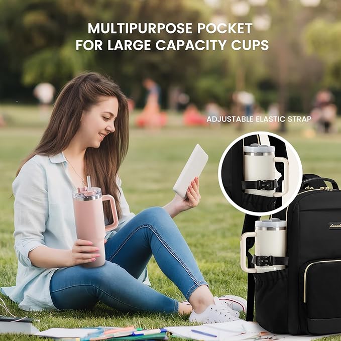 LOVEVOOK Laptop Backpack for Women with Pouch Pocket for Large Capacity Cup,15.6 Inch Laptop Computer Bag Travel Backpack Purse,Waterproof Work Business Backpack College Teacher Bags,Black