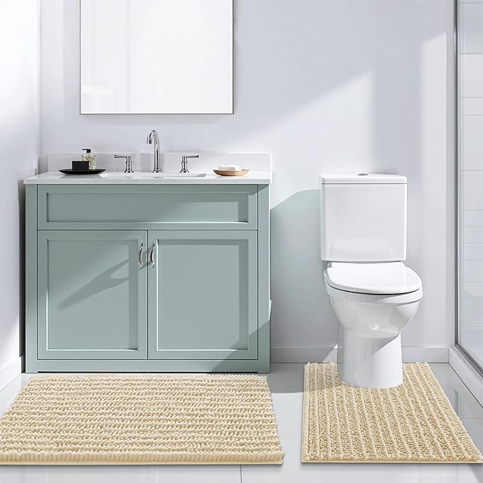 Arotive Luxury Chenille Bathroom Rug Mat, Extra Soft Thick Absorbent Shaggy Bath Rugs, Non-Slip Machine Wash Dry, Plush Bath Mats for Bathroom, Shower and Tub, 47x24, Cream Beige