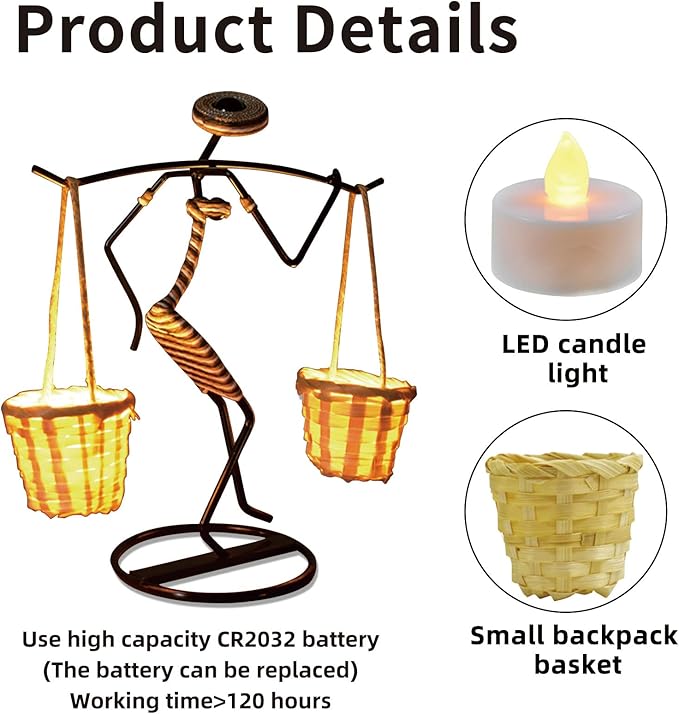 Creative Tea Candle Holder Tealight Holder with Bamboo Baskets and Candle Lights, Great for Decorative Candle Holders Home Decor Centerpiece, Unique Candle Holders