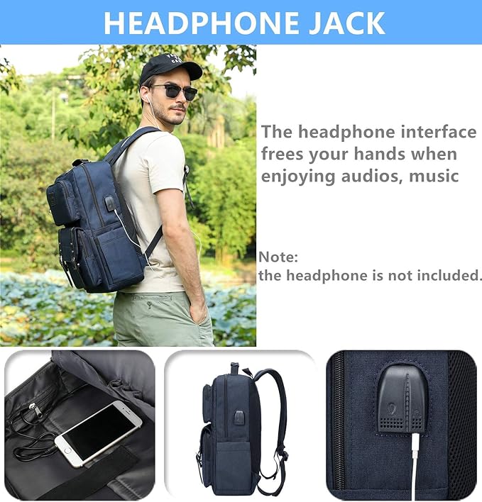 HFSX Laptop Backpack Women Men College Backpacks Bookbag Vintage Backpack Book Bag Water Resistant fit 15.6 Inch Laptop Blue