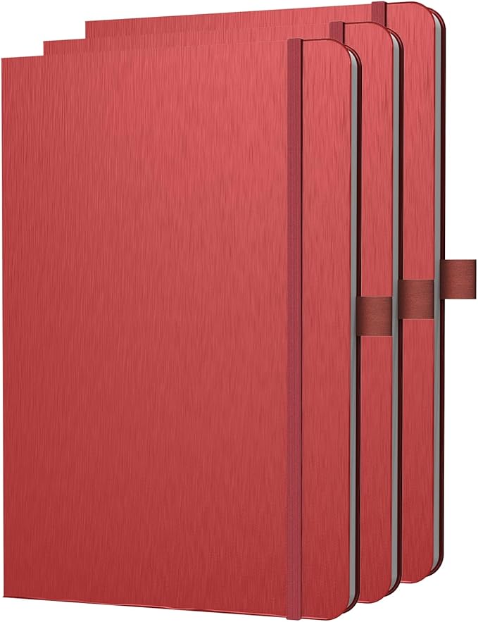 A5 Lined Journal Notebook, 7mm College Ruled Notepad, Journaling for Writing, Work, School, Travel and Note Taking, Hardcover 160 Pages (80 Sheets) 5.79 x 8.3 inches (3 Pack Red)