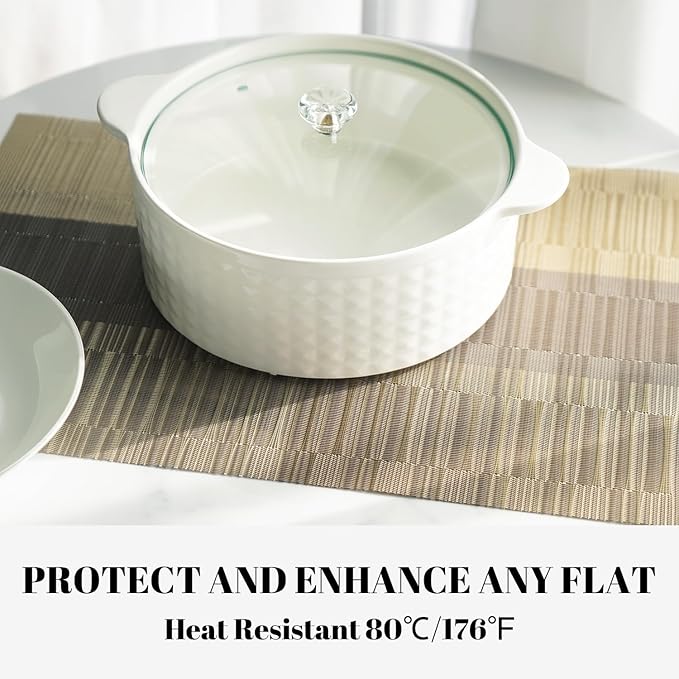 Placemats Set of 8 Vinyl/Plastic Woven Place Mats for Kitchen Table Indoor/Outdoor Washable Placemat Wipeable Dining Table Mats (Ombre Glod,8)