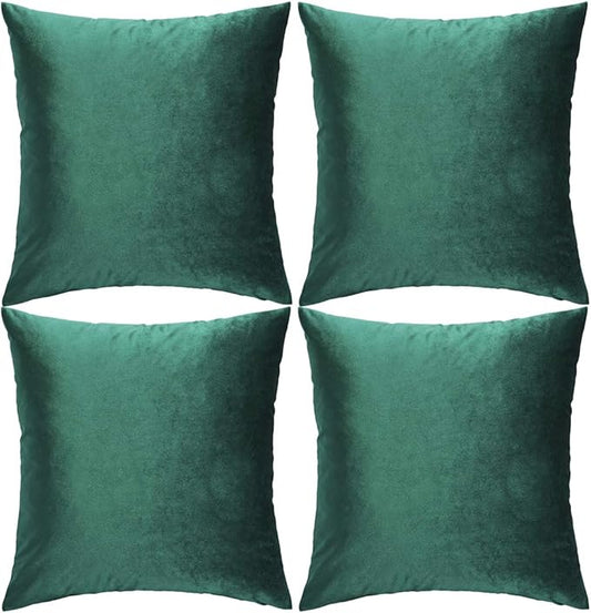 GIGIZAZA Decorative Throw Pillow Covers 16 x 16, Green Soft Pillow Covers Velvet,Set of 4 Decor Square Cushion Covers