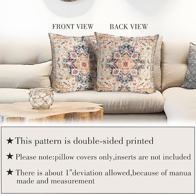 Boho Throw Pillow Covers 18x18 inch Set of 2,Bohemian Vintage Carpet Pattern Antique Ethnic Decor Double Sided Pattern Cushion Cover Soft Pillow Case Living Sofa Room Bed Square Pillow Cover