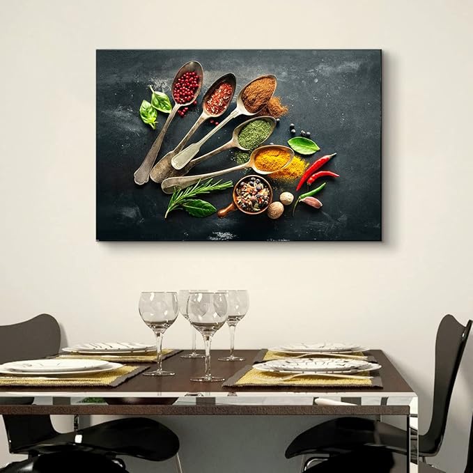 Kitchen Pictures Wall Decor Food Spice Canvas Wall Art Cooking Seasoning Wall Art Colorful Kitchen Decorations Dining Room Art Food Poster for Dining Room Ready to Hang (28''Hx40''W)