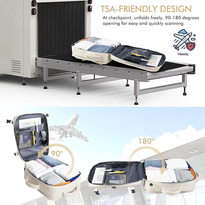 Beraliy Travel Backpack, Large Carry On Backpack, Personal Item Travel Bag, Airline Approved 17 Inch Laptop Backpack, College Weekender Business Hiking Bag, Beige