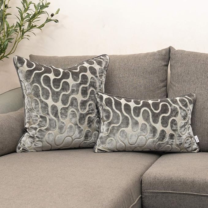 Yangest Silver Grey Throw Pillow Cover Wavy Cushion Cover Modern Zippered Rectangular Pillowcase for Sofa Couch Bedroom Living Room Home Decorative, 12x20 Inch