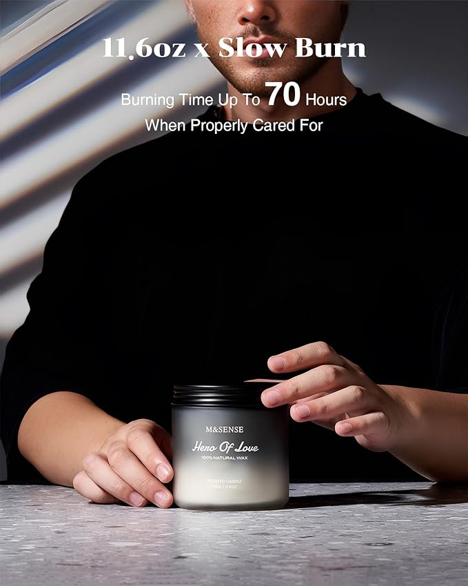 M&SENSE Cedarwood Vanilla Scented Candle for Men, 11.6oz 2 Wick Masculine 70 Hours Long Lasting Soy Wax Valentines Day Gifts Best Smelling Home Fragrance