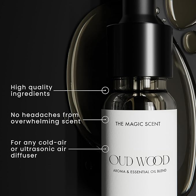 Oud Wood Home Fragrance - Cold-Air & Ultrasonic Scented Oils for Diffuser - Woody Oud & Bergamot Essential Oils for Diffusers Aromatherapy - Diffuser Scent for Home - 0.3 fl oz, 10 mL