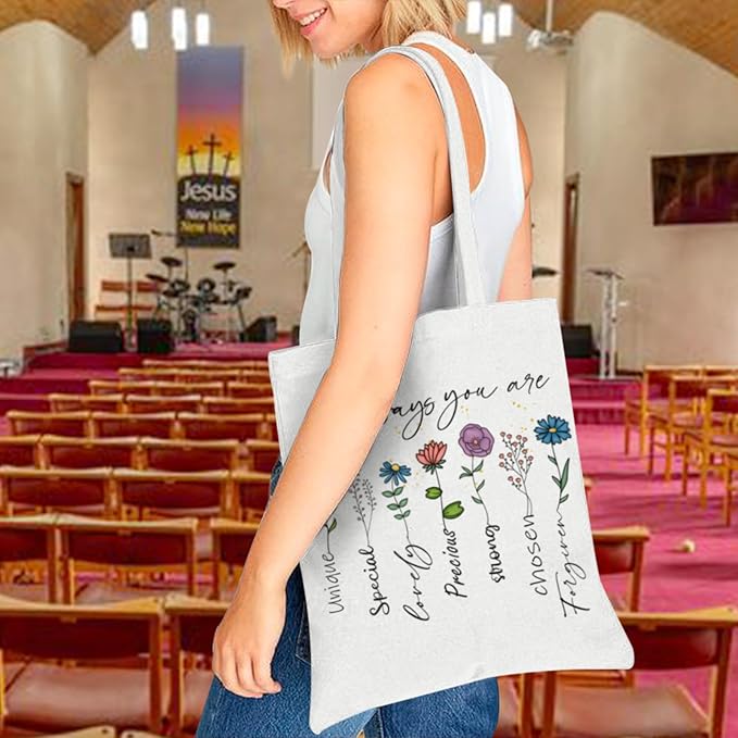2 Pack Christian Bible Canvas Tote Bag for Women with Makeup Bag Gods Says You Are Bags Floral Tote Bag Aesthetic