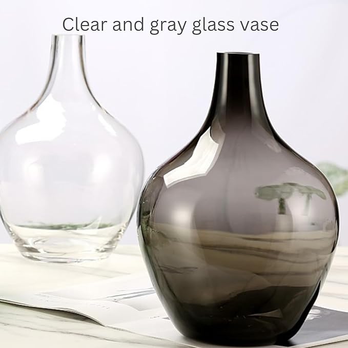 Gray Black Glass Vase, Decorative Vase, Jarrones Decorativos Para Sala, Big Glass Jar Balloon Demijohn Shaped, Tall Large, Colored Glass Vase For Plants Branches, Modern Living Room Décor, Size Medium