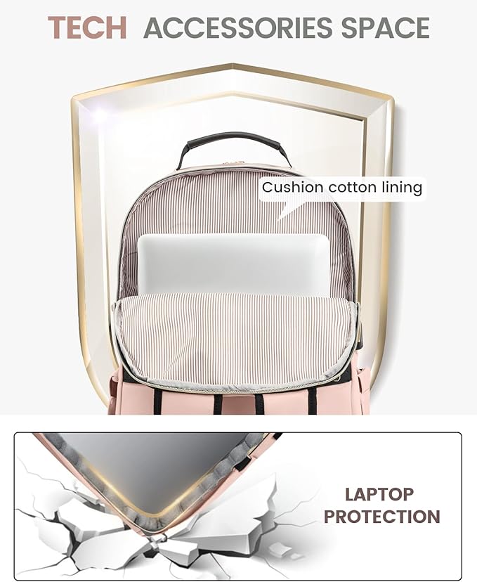 LOVEVOOK Laptop Backpack Purse for Women, Large Capacity Travel Business Computer Work Bag, Quilted Casual Nurse Backpack for Womens, Fit 15.6 Inch Laptop with USB Port, Nude