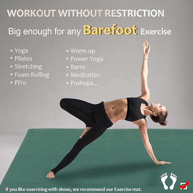 GXMMAT Large Yoga Mat 6'x4'/6'x6'/7'x5'(7mm/9mm), Extra Thick Workout Mats for Home Gym Flooring,Ultra Comfortable Non-Slip Quick Resilient Barefoot Wide Exercise Mat for Pilates,Stretching,Meditation