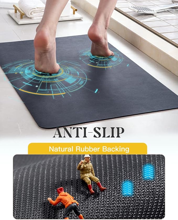 MontVoo -Bath Mat Rug-Rubber Backing Non Slip Quick Dry Absorbent Thin Bathroom Rugs Fit Under Door-Faux Suede Surface Bathroom Floor Mats-Shower Rug for in Front of Bathtub Shower Navy 16"x24"