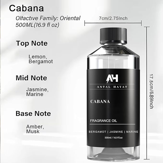 Hotel Scents Diffuser Oil Cabana - Aromatherapy Fragrance Inspired by Ritz Carlton Diffuser Scent - Luxurious Aromatherapy Oil with Bergamot, Jasmine, Marine - Luxury Home Scents Refill - 500mL