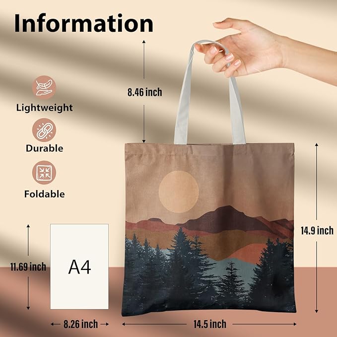 Boho Tote Bag Aesthetic, Minimalist Abstract Boho Terracotta Sun Sunshine Canvas Tote Bag for Women