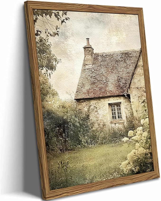 Vintage Farmhouse Wall Art, 3D Textured Nature Landscape Wall Decor Paintings, Hand Drawn Sandstone Farm House Picture Prints Artwork for Bedroom Living Room 12x16 inch Wood Framed