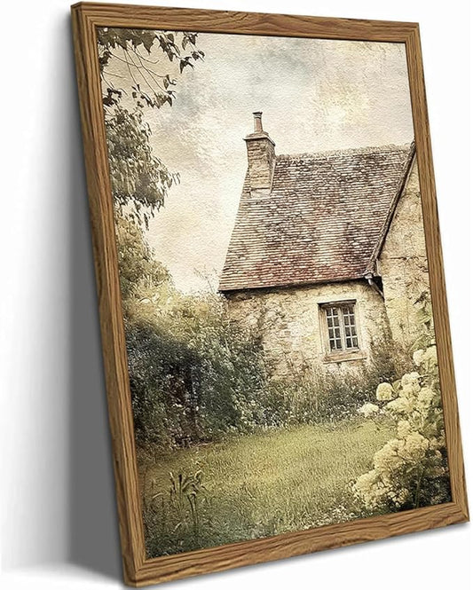 Vintage Farmhouse Wall Art, 3D Textured Nature Landscape Wall Decor Paintings, Hand Drawn Sandstone Farm House Picture Prints Artwork for Bedroom Living Room 16x24 inch Wood Framed