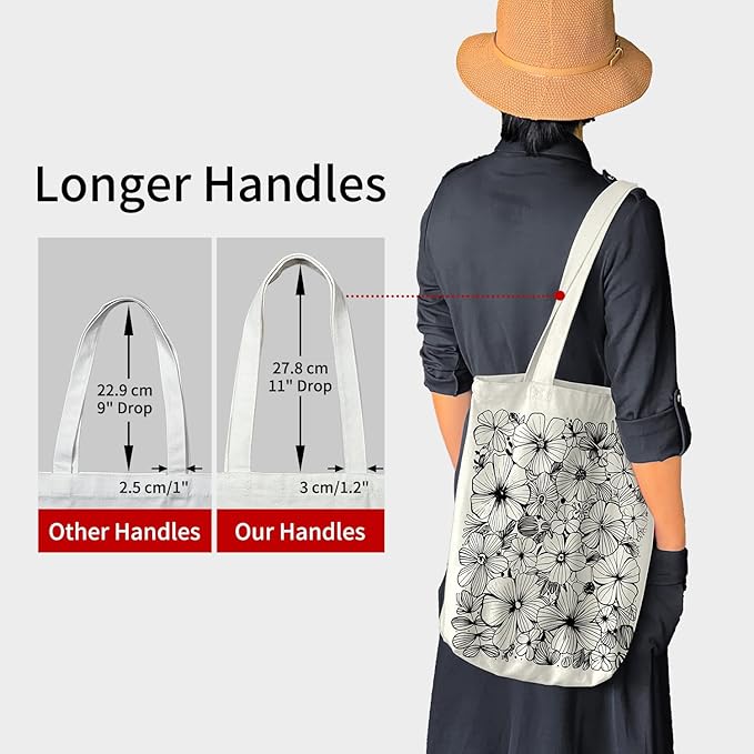 Canvas Tote Bag for Women, Aesthetic Tote Bag with Zipper Pocket for Grocery Travel Work Gift, Canvas Shopping Bag