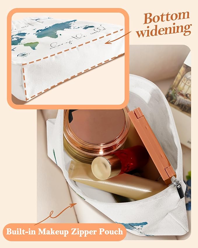 Aesthetic 2 Pack Canvas Tote Bag - with Makeup Zipper Pouch for Women Bag for Shopping, Gym, Travel, Vacation