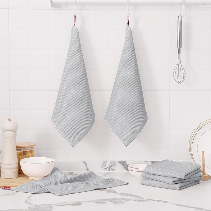 Homaxy 100% Cotton Waffle Weave Dish Cloths - 8 Pack Soft and Absorbent Dish Towels - 12 x 12 Inches Quick Dry Dish Rags - Light Grey