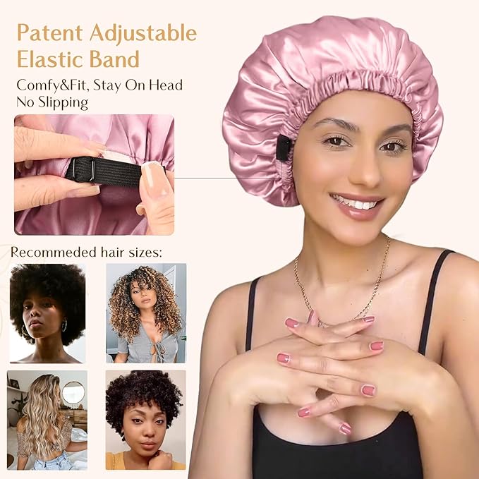 YANIBEST Adjustable Silk Bonnet Double Layer Satin Bonnet Hair Bonnet for Sleeping Bonnets for Women Hats Curly Natural Hair, Brown
