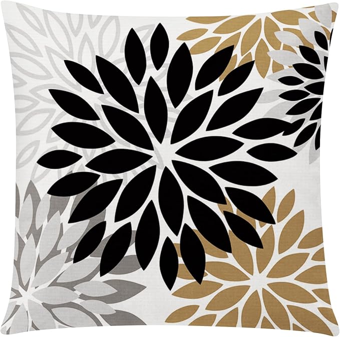 Brown Black Pillow Covers 16x16 Set of 6, Daisy Flower Throw Pillow Cover Case Rustic Square Cushion Cover for Sofa Bedroom Living Room Farmhouse Home Decor