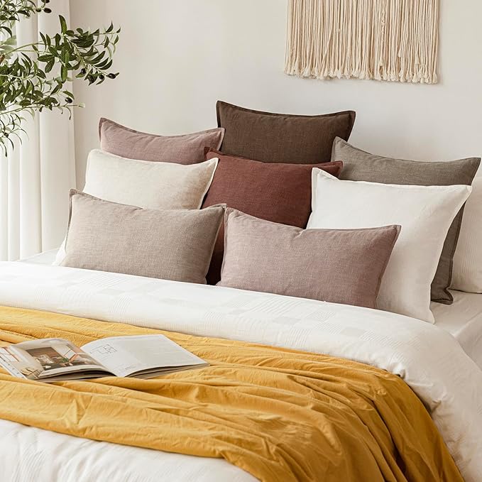 Foindtower Set of 2, Decorative Linen Soild Throw Pillow Covers Soft Accent Euro Cushion Case Farmhouse Neutral Pillowcase for Chair Couch Sofa Bedroom Living Room Home Decor 26 x 26 Inch Brown Tan