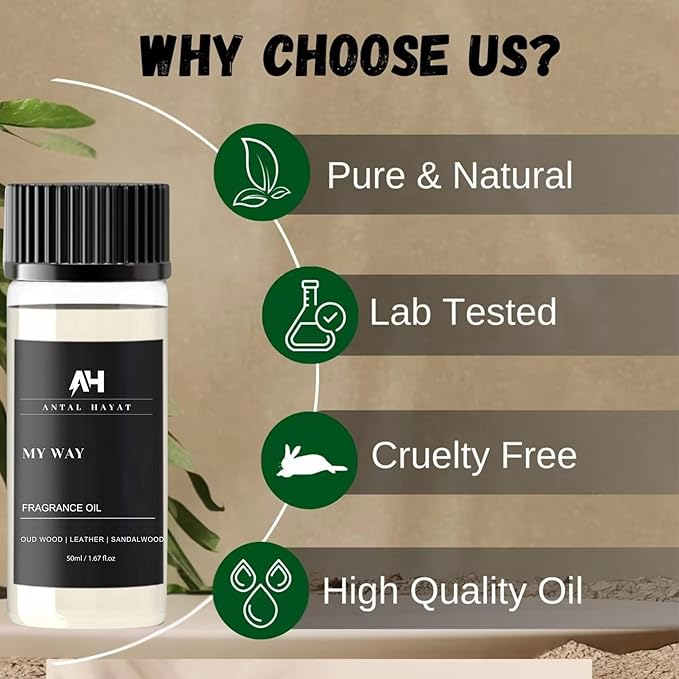 My Way Essential Oil Scent 50ml - Antal Hayat Diffuser Oil - Home Luxury Scents - Lemon, Comforting Sandalwood, Warm Cedarwood & Pretty Iris - Diffuser Oil Blends for Aromatherapy