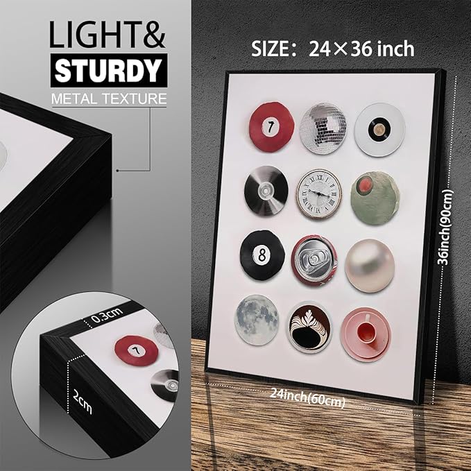 Trendy Retro Disco Wall Art - Vintage 8 Ball Poster, Funky Music Record Decor, 24x36 inch Black Framed Canvas Print