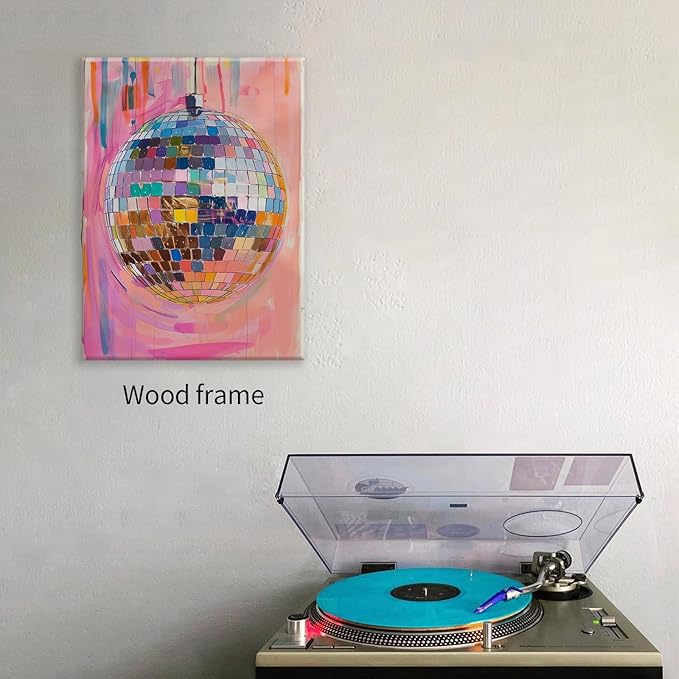 Retro Pink Disco Ball Posters Cool Y2k Aesthetic Canvas Wall Art 24x36 inch Framed Fashion Pink and Orange Disco Ball Painting Prints for Girly Wall Decor