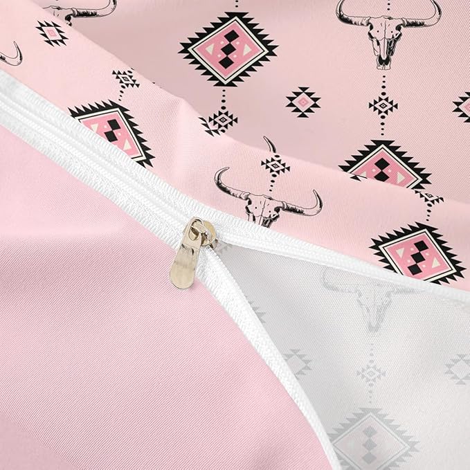 Castle Fairy Tribal Geometry Duvet Cover Twin Size,Western Farmhouse Native Ethnic 2 Pcs Quilt Cover(No Filler),Cowgirl Pink Bedding Set with 1 Pillowcase,Southwest Tribal Aztec Kids Room Decor