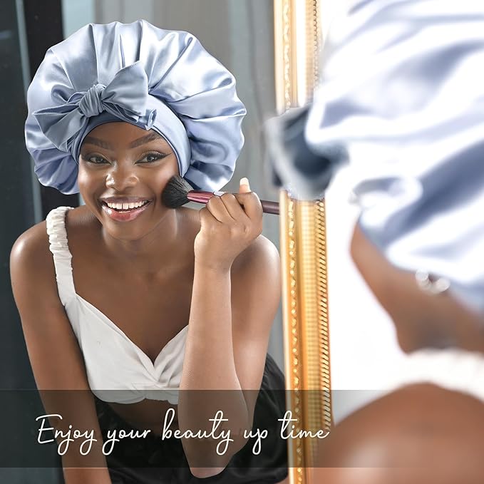 YANIBEST Silk Bonnet for Sleeping Women Satin Bonnet Double Layer Satin Lined Hair Bonnet with Tie Band Curly Hair