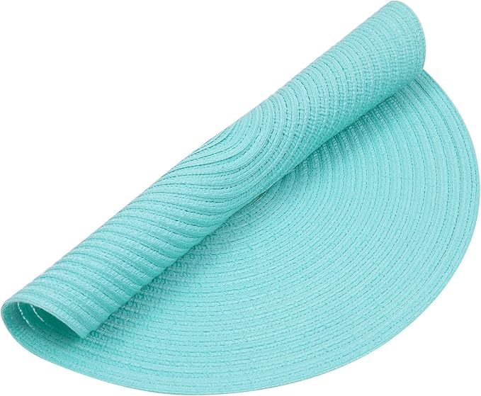 SHACOS Round Placemats Set of 6 Washable 15 inch Round Table Mats Cotton Polyester Woven Braided Place Mats for Dining Table (Aqua, 6)