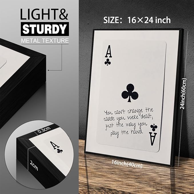 Funky Black and White Lucky Ace Poker Canvas Wall Art Funny Modern Preppy Playing Card Posters 16x24 inch Black Framed Trendy Minimalist Black Art Prints Painting Retro Aesthetic Wall Decor