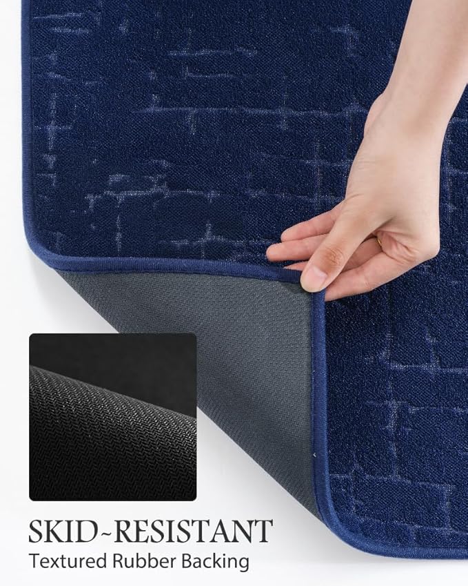 AMOAMI-Bath Mat-Absorbent Quick Dry Bathroom Floor Mats-Washable Rubber Backing Bath Mats for Bathroom Rugs Fit Under Door-Bath Rug for in Front of Sink Bathtub Shower Room, Navy 24''x70''